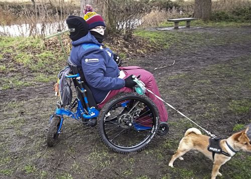 Sara in her new electric wheelchair